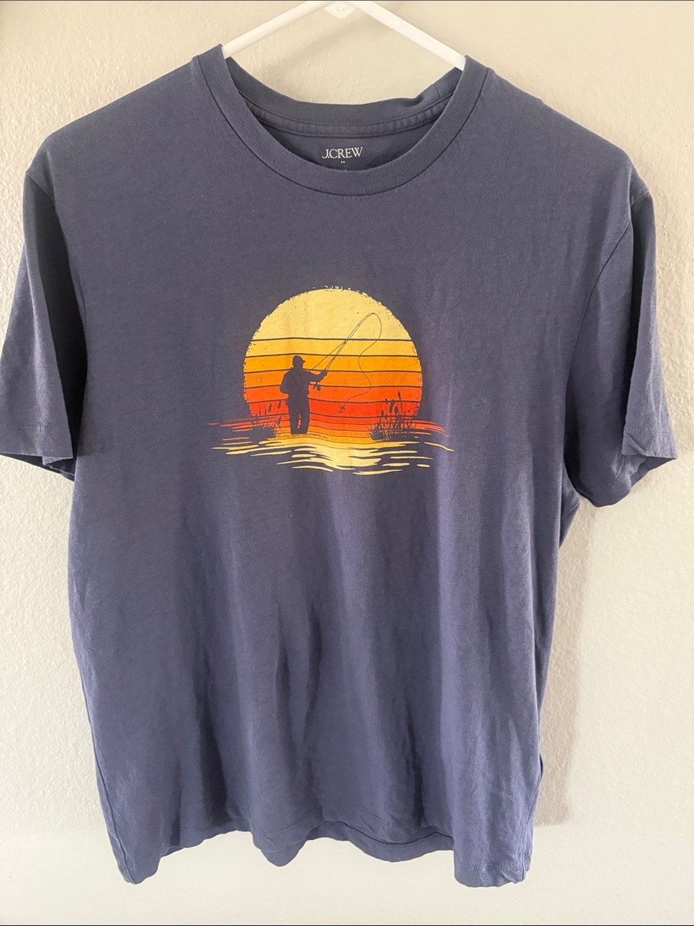 J. Crew Navy Graphic Fishing Sunset Short-Sleeve Tee